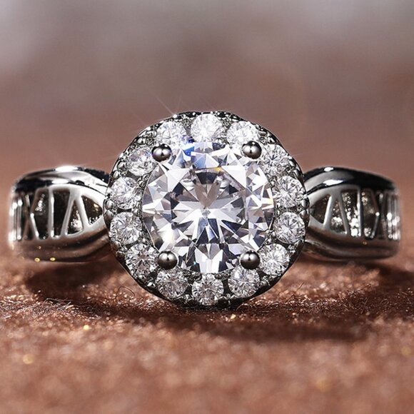 💥14K WHITE GOLD DAINTY 💎DIAMOND FASHION ANILLOS HOLLOW BAND RING, L125 - Picture 1 of 10